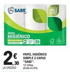 E.Leclerc Sabe - papel higienico simple 2 capas. 12 rollos oferta