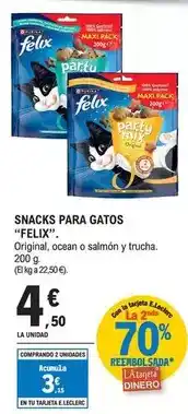E.Leclerc Purina - snacks para gatos felix. original, ocean o salmón y trucha. 200 g oferta