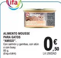 E.Leclerc Ifa amigo - alimento mousse para gatos. con salmón y gambas, con atún o con buey. 85 g oferta