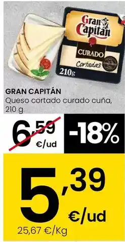 Eroski Gran capitán - queso cortado curado cuna, 210 g oferta
