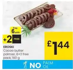 Eroski Eroski - cocoa butter palmier, 6 + 2 free pack, 160 g oferta