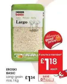 Eroski Eroski basic - long-grain rice, 1 kg oferta