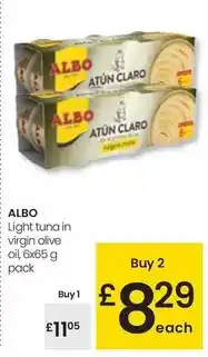 Eroski Albo - light tuna in virgin olive oil oil, 6 x 65 g pack oferta