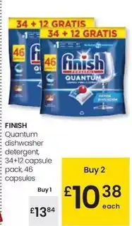 Eroski Finish - quantum dishwasher detergent, 34 + 12 capsule pack, 46 capsules oferta