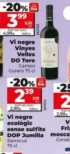 Dia SISMICUS Vi negre ecològic sense sulfits DOP Jumilla oferta