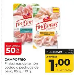 Alimerka CAMPOFRÍO Finíssimas de jamón cocido o pechuga de pavo oferta