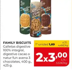 Alimerka FAMILY BISCUITS Galletas digestive 100% integral, digestive cacao o natur fun avena 3 chocolates oferta