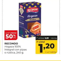 Alimerka RECONDO Hogaza 100% integral con pipas o rústica oferta