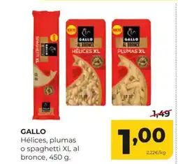 Alimerka GALLO Hélices, plumas o spaghetti XL al bronce, oferta