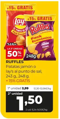 Alimerka RUFFLES Patatas jamón o lay's al punto de sal oferta