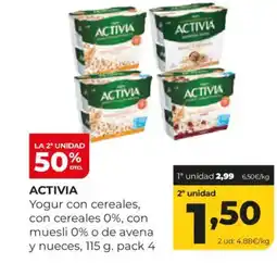 Alimerka ACTIVIA Yogur con cereales, con cereales 0%, con muesli 0% o de avena y nueces oferta