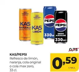 Alimerka KAS/PEPSI Refresco de limón, naranja, cola original o cola max zero oferta