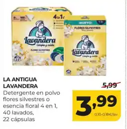 Alimerka LA ANTIGUA LAVANDERA Detergente en polvo flores silvestres o esencia floral 4 en 1, 40 lavados, oferta