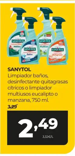 Alimerka SANYTOL Limpiador baños, desinfectante quitagrasas cítricos o limpiador multiusos eucalipto o manzana oferta