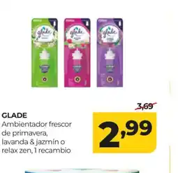 Alimerka GLADE Ambientador frescor de primavera, lavanda & jazmín o relax zen, 1 recambio oferta