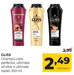 Alimerka GLISS Champú color perfector, ultimate oil elixir o ultimate repair oferta