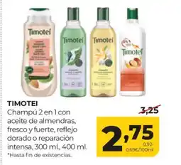 Alimerka ΤΙΜΟΤΕΙ Champú 2 en 1 con aceite de almendras, fresco y fuerte, reflejo dorado o reparación intensa oferta