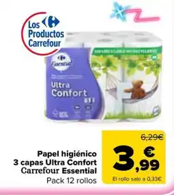 Carrefour Market CARREFOUR ESSENTIAL Papel higiénico 3 capas Ultra Confort oferta