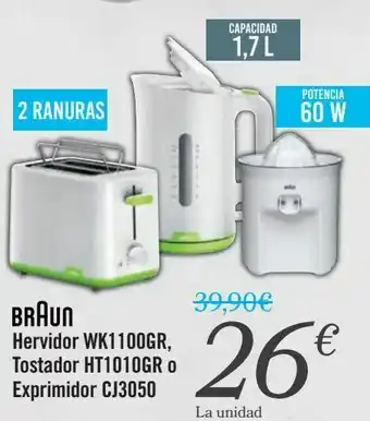 Carrefour Braun hervidor wk110gr, tostador ht1010gr o exprimidor cj3050 oferta