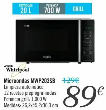Carrefour Whirlpool microondas mwp20rsb oferta