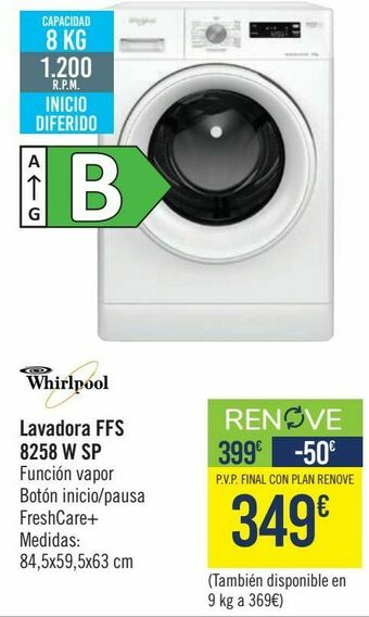 Carrefour Whirlpool lavadora ffs 8258 w sp oferta