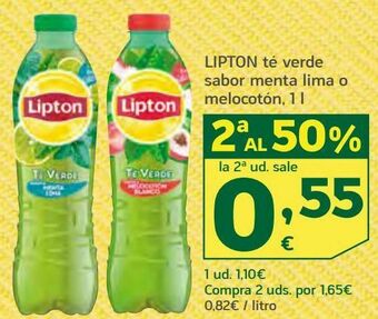 HiperDino Lipton té verde sabor menta lima o melocotón oferta