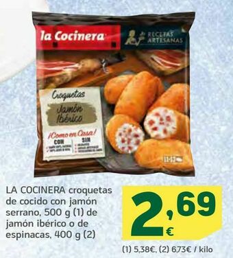 HiperDino La cocinera croquetas de cocido con jamón serrano, de jamón ibérico o de espinacas oferta