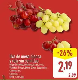 ALDI Uva de mesa blanca y roja sin semillas oferta