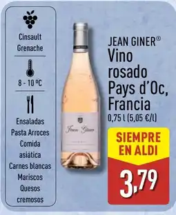 ALDI JEAN GINER Vino rosado Pays d'Oc, Francia oferta