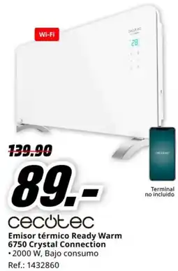 MediaMarkt CECOTEC Emisor térmico Ready Warm 6750 Crystal Connection •2000 W, Bajo consumo oferta