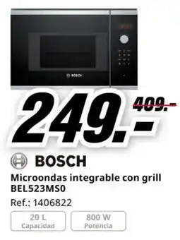 MediaMarkt BOSCH Microondas integrable con grill BEL523MS0 oferta