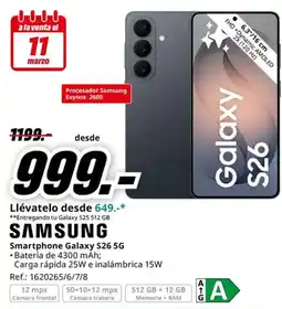 MediaMarkt SAMSUNG Smartphone Galaxy S26 5G oferta