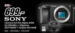 MediaMarkt SONY Cámara Evil Kit Alpha 6100 (ILCE6100L) + Objetivo SELP16502 + Tarjeta SD 64GB oferta