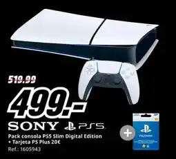 MediaMarkt SONY Pack consola PS5 Slim Digital Edition + Tarjeta PS Plus 20€ oferta