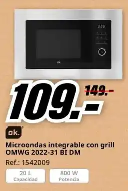 MediaMarkt OK Microondas integrable con grill OMWG 2022-31 BI DM oferta