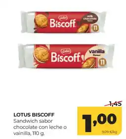 Alimerka LOTUS BISCOFF Sandwich sabor chocolate con leche o vainilla oferta