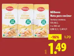 Lidl MILBONA Nata para cocinar oferta