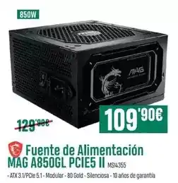 Msi - fuente de alimentacion mag a850gl pcie5 ii