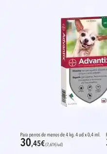 Advantix - para perros de menos de 4 kg. 4 kg. 4 kg. 0,4 ml
