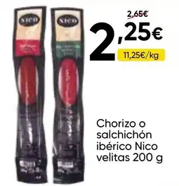 FROIZ NICO Chorizo o salchichón ibérico velitas oferta