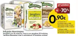 FROIZ Infusión Hornimans jengibre con té matcha, maca con jengibre 20 bolsitas, Jenjibre Bienestar miel o arándanos 15 bolsitas oferta