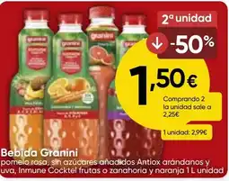 FROIZ GRANNI Bebida pomelo rosa, sin azúcares añadidos Antiox arándanos y uva, Inmune Cocktel frutas o zanahoria y naranja oferta