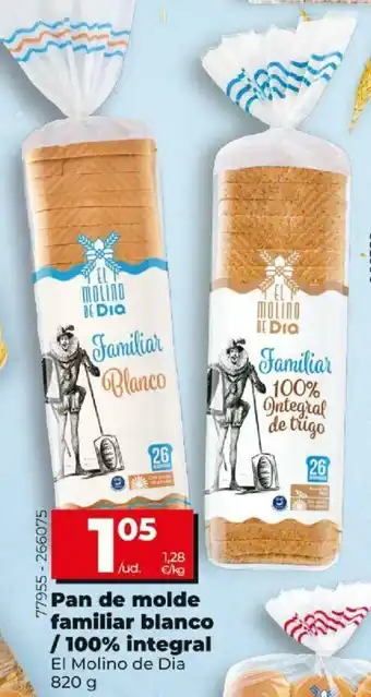 Dia Pan de molde familiar blanco/ 100% integral 820g oferta