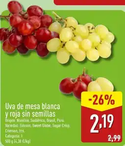 ALDI Uva de mesa blanca y roja sin semillas oferta