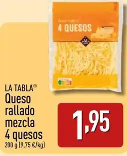 ALDI LA TABLA Queso rallado mezcla 4 quesos oferta