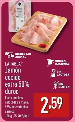 ALDI LA TABLA Jamón cocido extra 50% duroc oferta