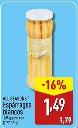 ALDI ALL SEASONS Espárragos blancos oferta