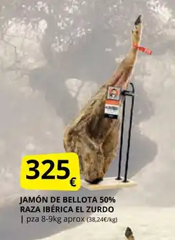 Supermercados MAS EL ZURDO Jamón de bellota 50% raza ibérica oferta