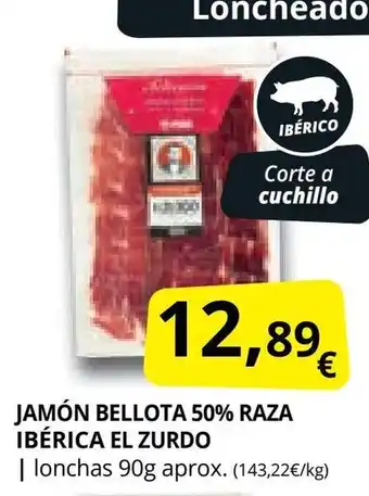 Supermercados MAS EL ZURDO Jamón bellota 50% raza ibérica oferta