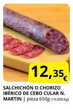 Supermercados MAS Salchichón o chorizo ibérico de cebo cular n. martin oferta